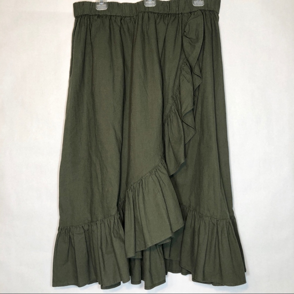ASOS Layered Ruffled Prairie Skirt Army Green 14